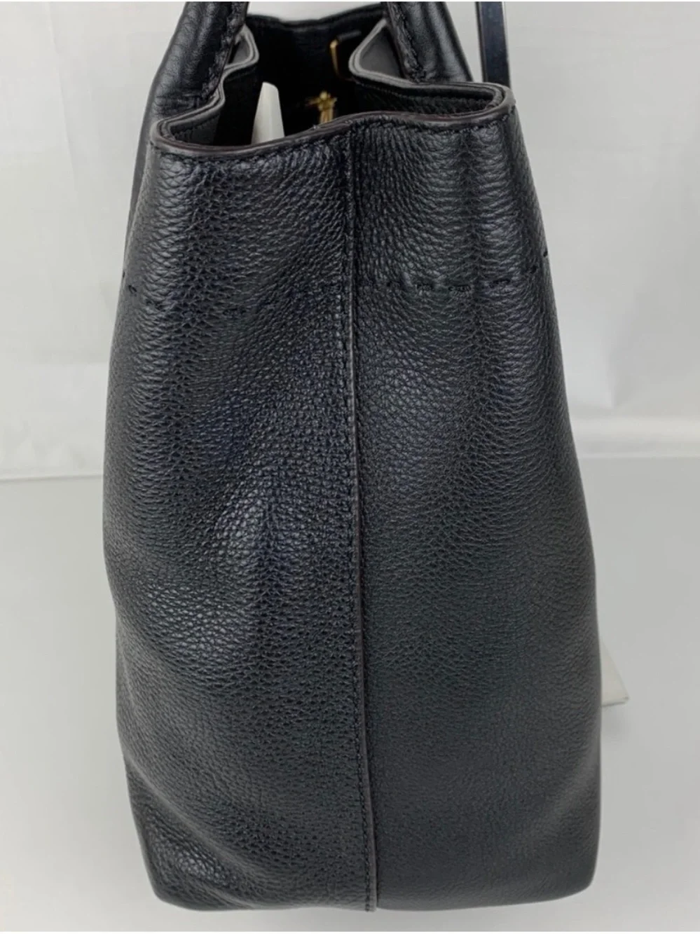 Tory Burch Black Pebbled Leather Top-Handle Tote